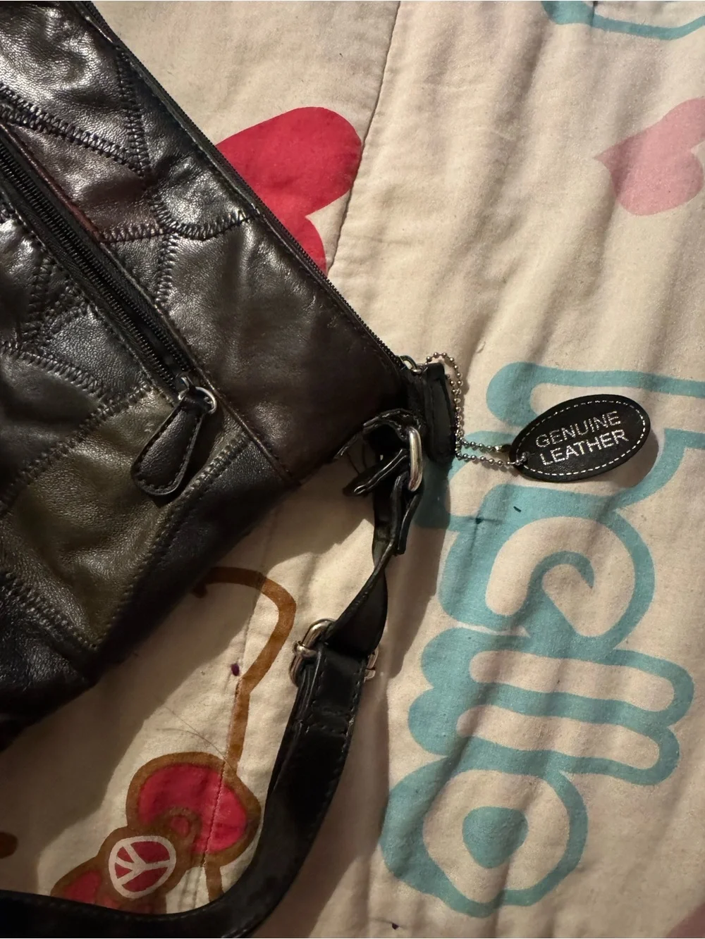 Jaclyn Smith Black Patchwork Leather Messenger Bag